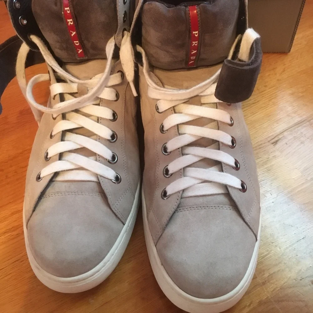 Prada suede high-tops in a grey and white color-way. Size 13 US. Authentic. - Picture 2 of 3